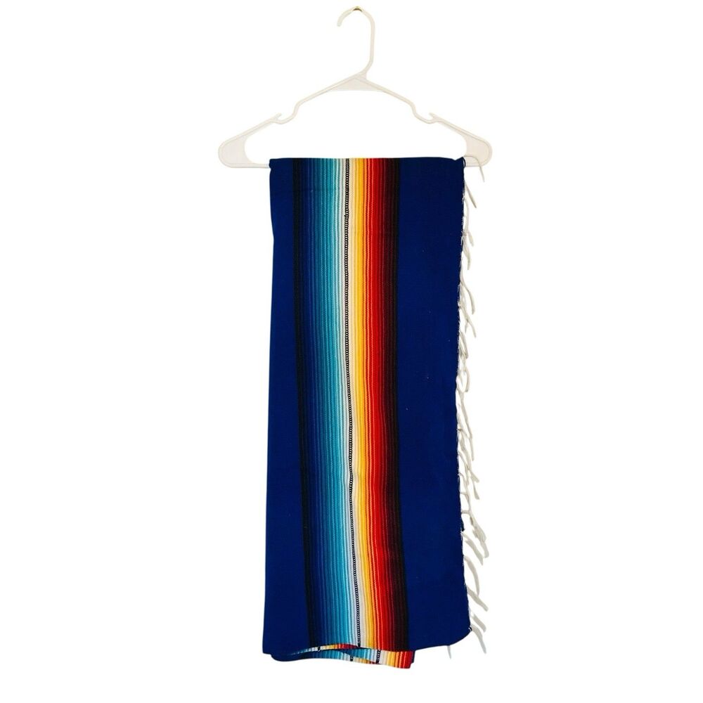 Pueblo Blanket El Paso Saddle Blanket Co Bright Blue Rainbow Made In India 88x54